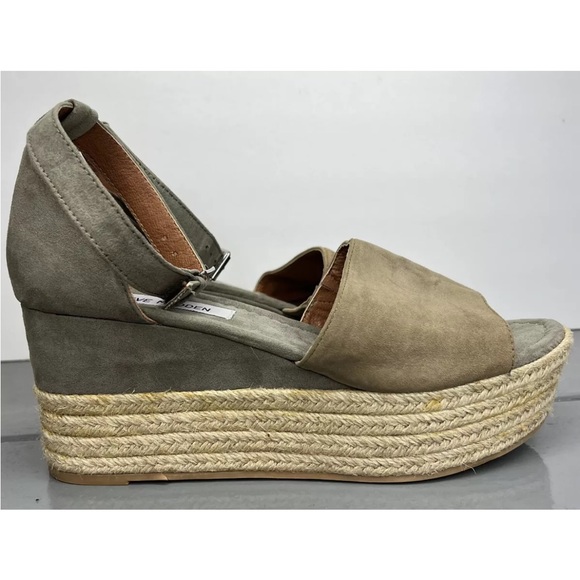 Steve Madden Size 8.5 Genuine Suede Apolo Espadrille Wedge Sandals Gray/Grn NWOT - Picture 3 of 8